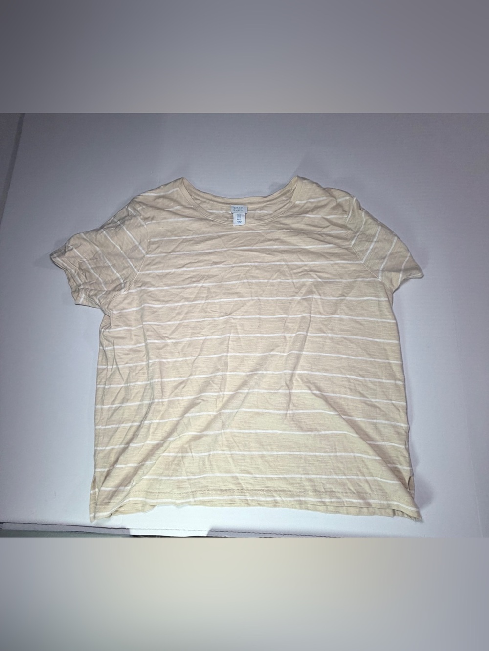 Sigrid Olsen Cream and White Striped Short Sleeve Tee